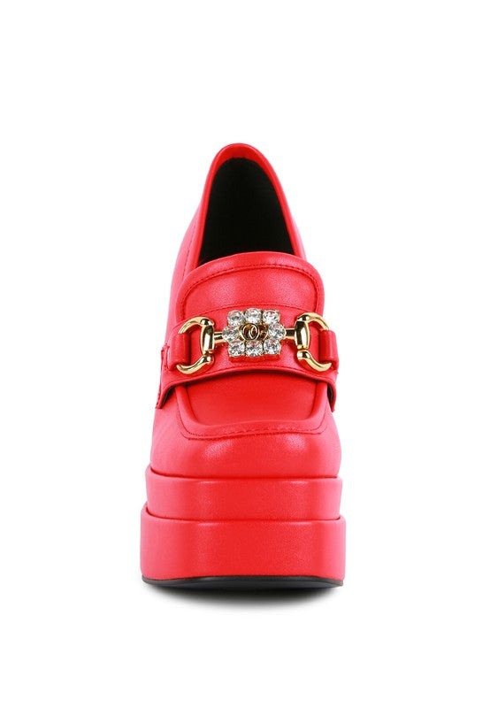 "Bratz" Hi Block Heel/Platform Jewel Loafers from London Rag by Rag & Co (3 colors) front view in the color red