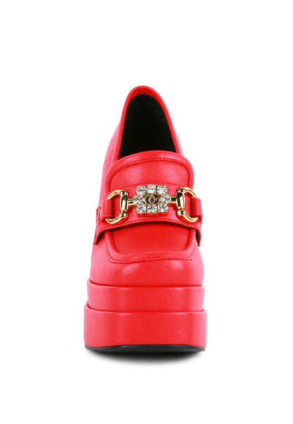 "Bratz" Hi Block Heel/Platform Jewel Loafers from London Rag by Rag & Co (3 colors) front view in the color red