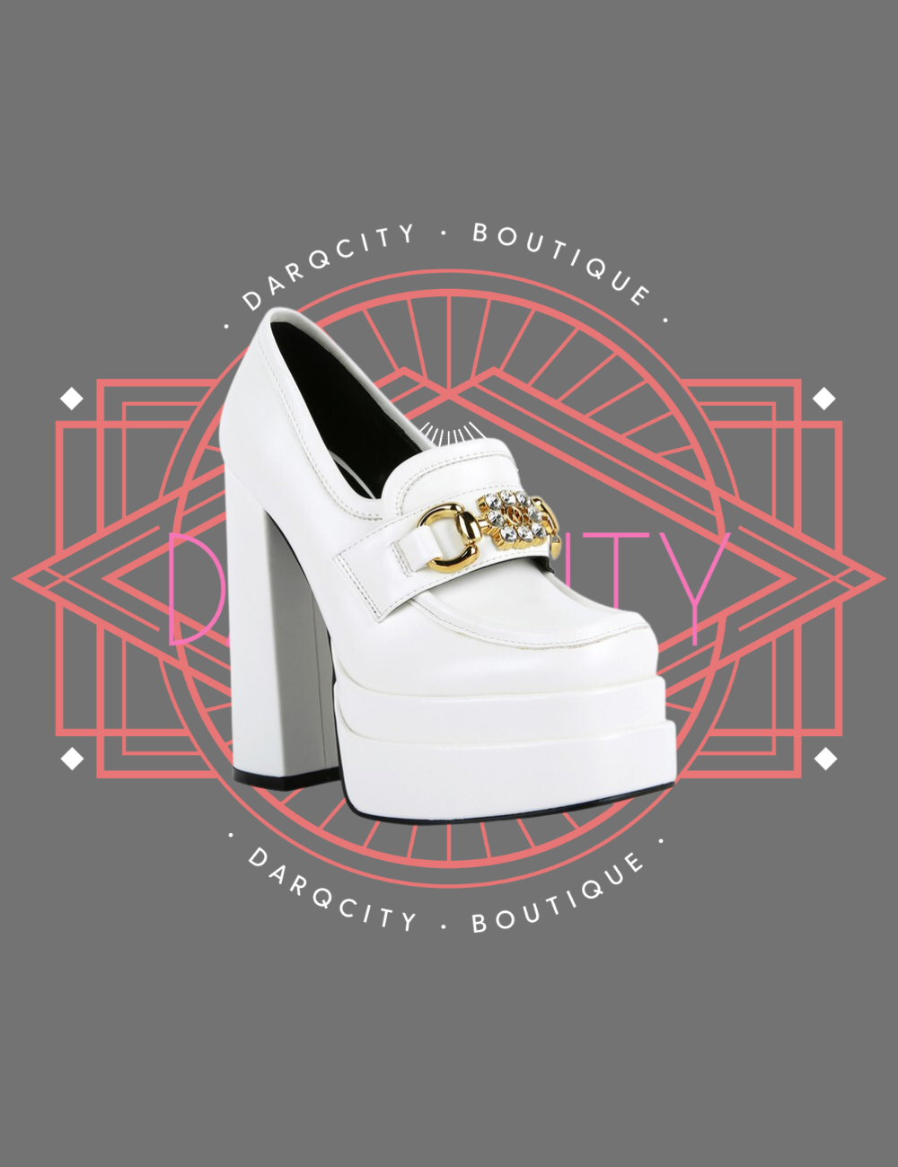 "Bratz" Hi Block Heel/Platform Jewel Loafers from London Rag by Rag & Co (3 colors) front side angle view in the color option white.