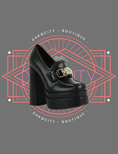 "Bratz" Hi Block Heel/Platform Jewel Loafers from London Rag by Rag & Co (3 colors) front side view in the color option black.