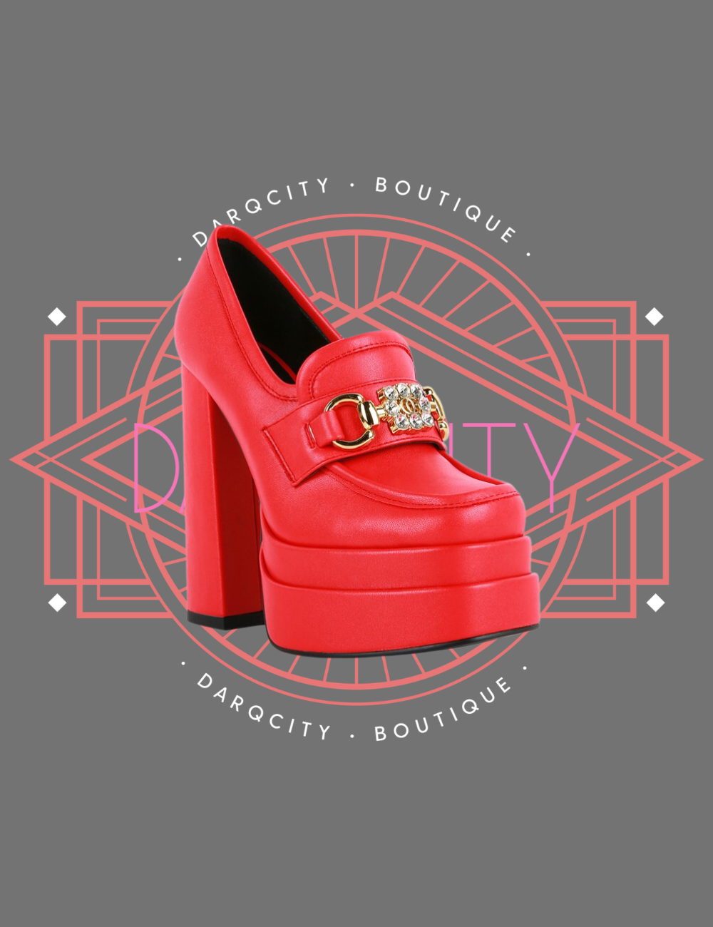 "Bratz" Hi Block Heel/Platform Jewel Loafers from London Rag by Rag & Co (3 colors) front side angle view in the available color option red.