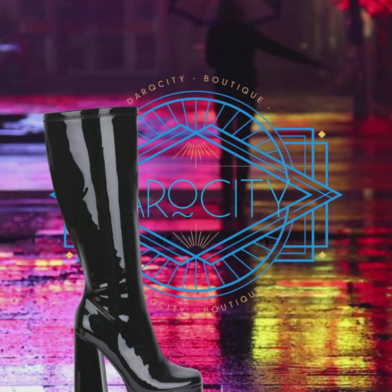 "Vinyliscious" Retro Inspired  Platform Rain Boot By Cape Robbin VIDEO of the boot in the city in the rain.