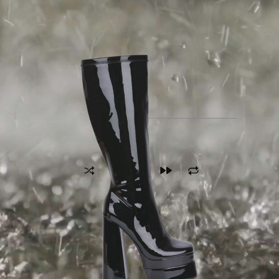 "Vinyliscious" Retro Inspired  Platform Rain Boot By Cape Robbin video if the vinyliscious boot in the rain.