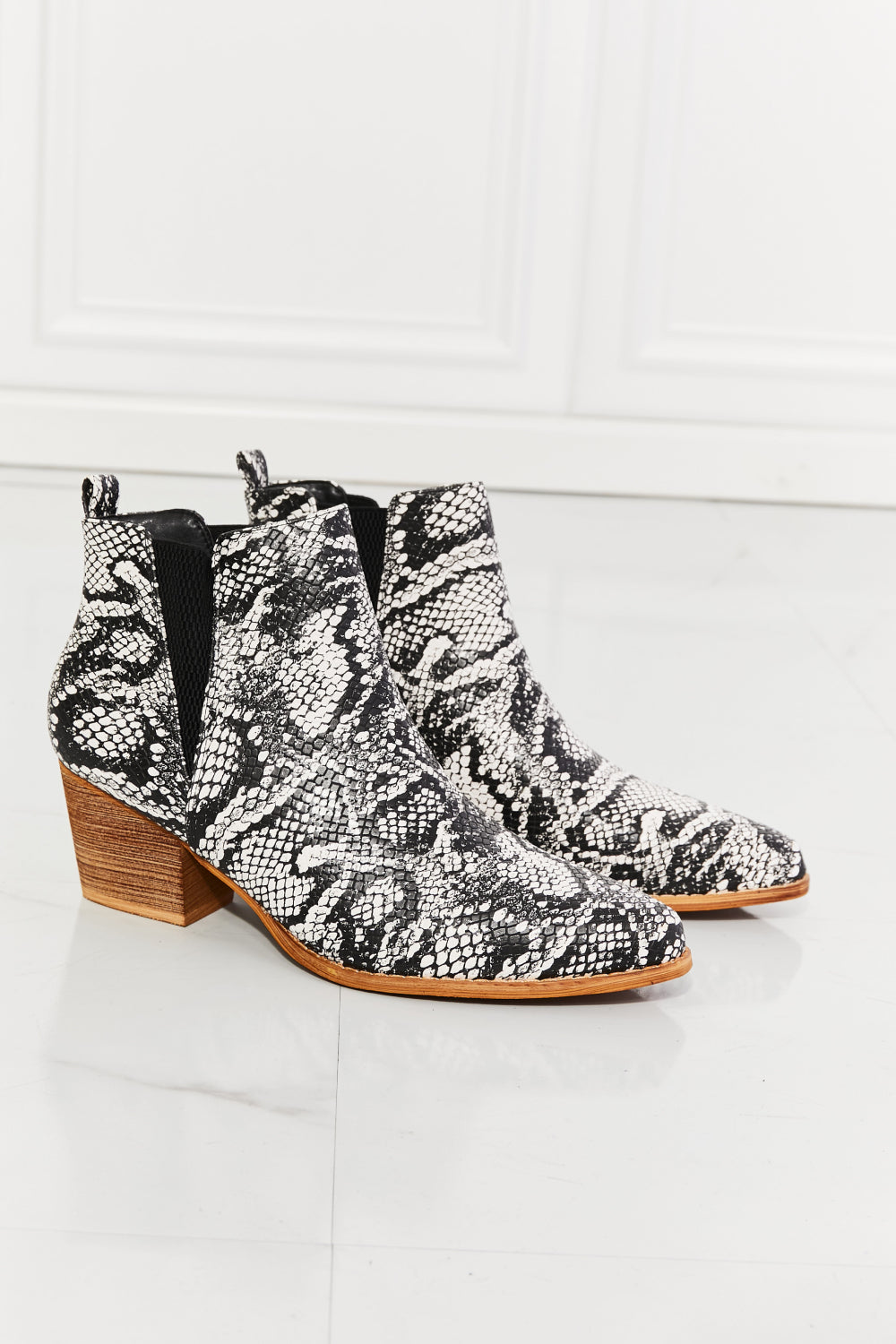  Pointed Toe Snakeskin Bootie w/Wooden Sole alternate side view of booties.